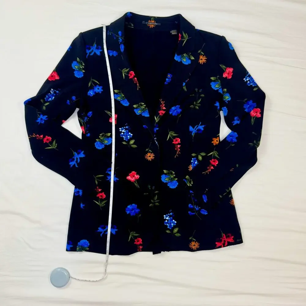 Tahari Floral Blazer Jacket Women’s 4 Black Floral Career Office Siren Botanical - Picture 4 of 16